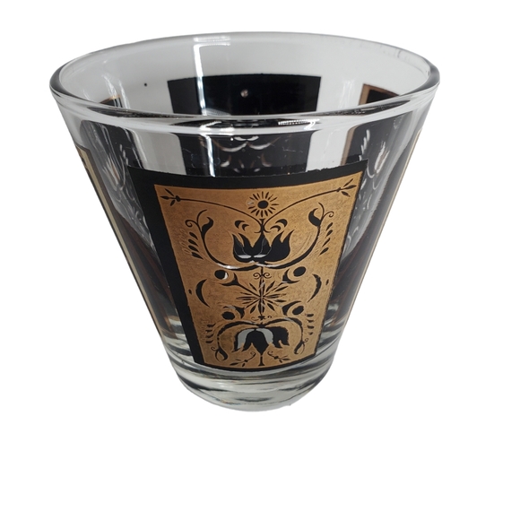 8 Vintage Dominion MCM Gold Black Low Ball Whiskey Glasses Rocks Barware - Picture 7 of 10